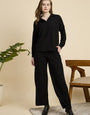 Black Cotton Blend Solid Outwear Cord Set
