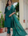 Rama Green Roman Silk Embroidered Festive Kurta Set