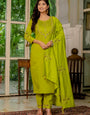 Marina Silk Embroidered Parrot Green Festive Kurta Set