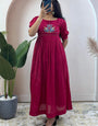 Magenta Mul Cotton Handwork Ceremonial Wear Dress