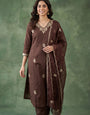 Brown Cotton Blend V Neck Ceremonial Kurta Set