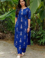 Blue Cotton Blend Printed Straight Kurta And Pant