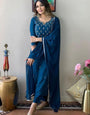 Blue Cotton Blend Embroidered Kurta Set