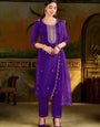 Purple Silk Blend Embroidered Festive Kurta Set