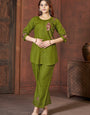 Green Rayon Embroidered Cord Set For Special Occasions