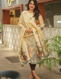 Cream Straight Cut Woven Cotton Kurta And Dupatta