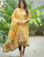 Yellow Straight Cut Woven Cotton Kurta And Dupatta