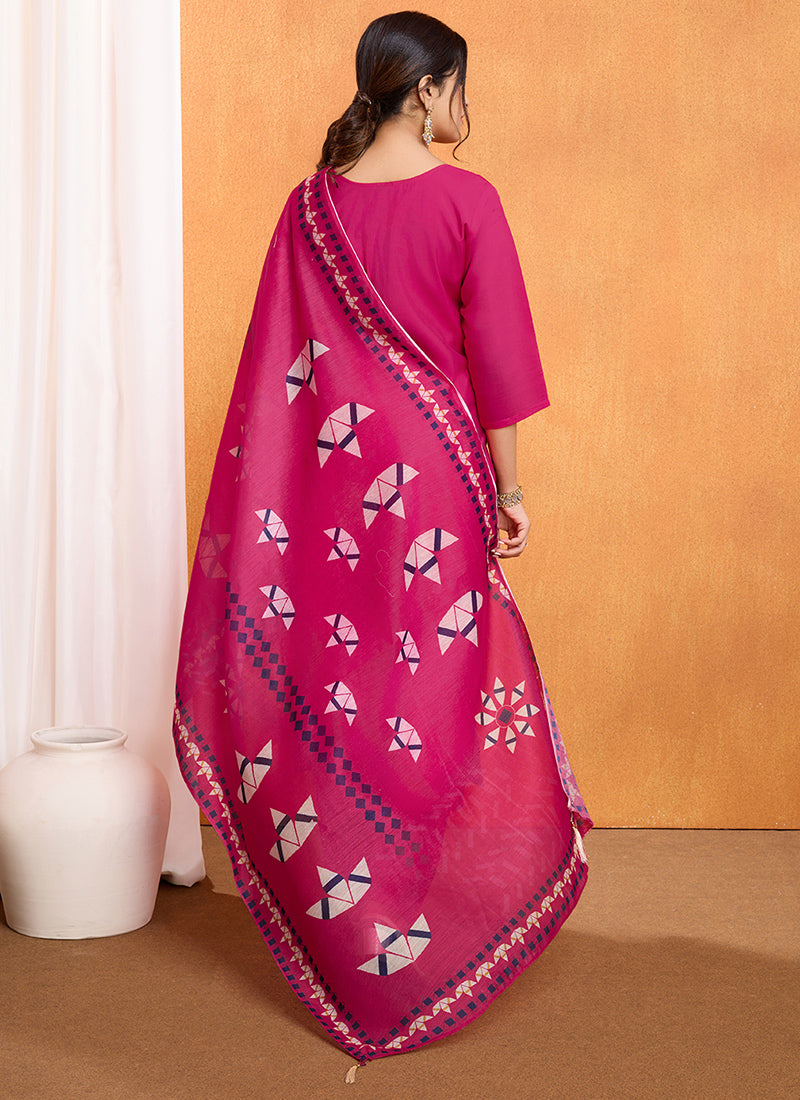Pink Silk Embroidered Kurta With Trousers And Dupatta