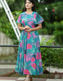 Turquoise Floral Printed Georgette Party Wear Dress