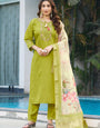 Viscose Silk Parrot Green Thread Work Salwar Set