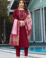 Viscose Silk Maroon Thread Work Salwar Set For Festive