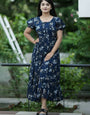 Amusing Royal Blue Floral Printed Georgette Maxi Dress
