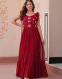 Maroon Embroidered Party Wear Dress
