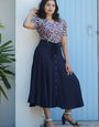 Navy Blue Rayon Flower Printed Western Dress