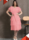 Peach Georgette Party wear One Piece Dress