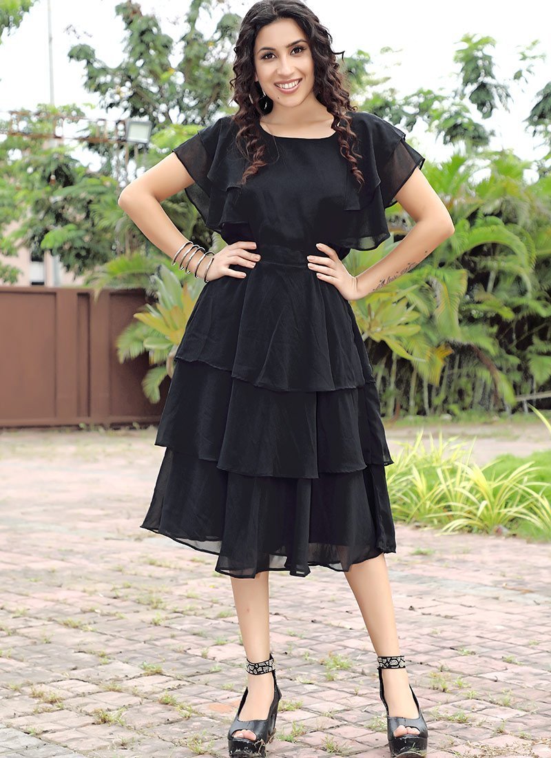 Black Georgette Designer One Piece Dress Shinisha