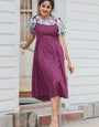 Magenta Flower Printed Rayon Dungaree Dress