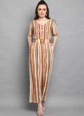 Cream Striped Rayon Jumpsuit