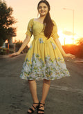 Yellow Flower Printed Georgette Western Dress