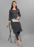 Grey Embroidery Cotton Kurti