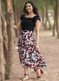 Black And White Tropical Printed Party Wear Dress