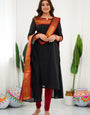 Black Woven Kanchi Cotton Kurta Set For Casual Wear