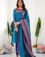 Firozi Woven Kanchi Cotton Kurta And Dupatta For Casual Wear
