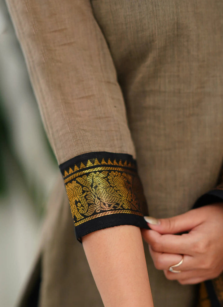 Grey Woven Kanchi Cotton Kurta Set For Casual Wear