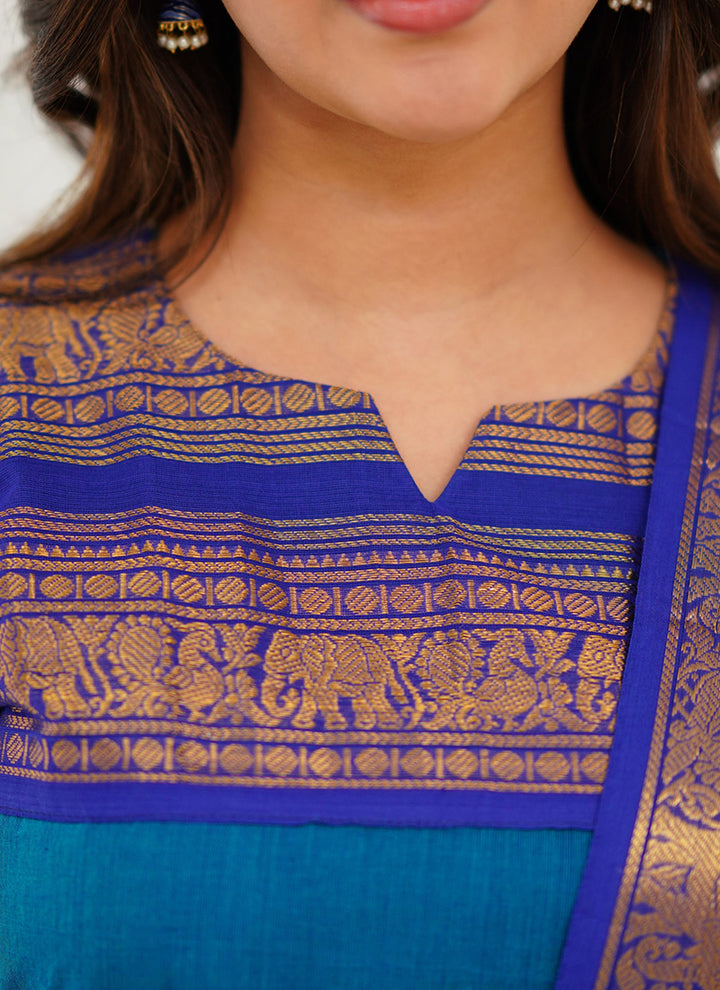 Firozi Woven Kanchi Cotton Kurta Set For Casual Wear