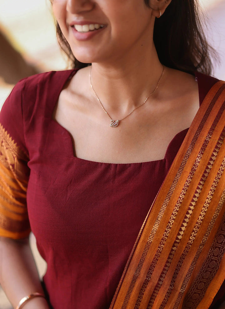 Maroon Kanchi Cotton Weaving Ceremonial Kurta And Dupatta