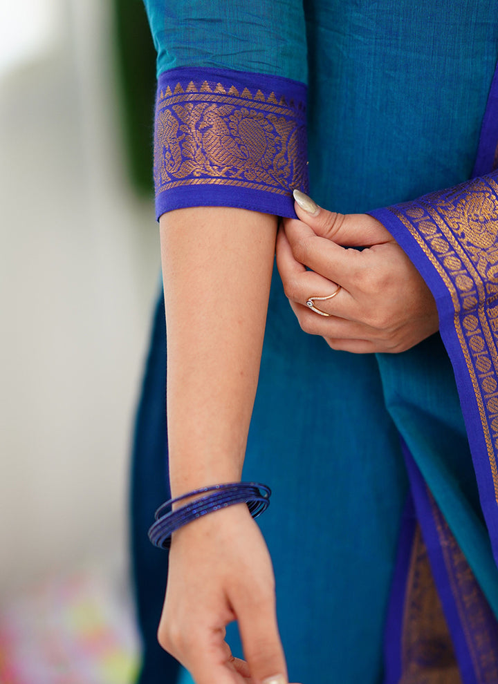 Firozi Woven Kanchi Cotton Kurta And Dupatta For Casual Wear