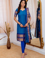 Kanchi Cotton Blue Weaving Casual Kurta And Dupatta