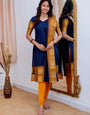Kanchi Cotton Dark Blue Weaving Casual Kurta And Dupatta