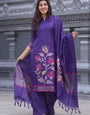 Purple Blended Silk Weaving Kurta Set