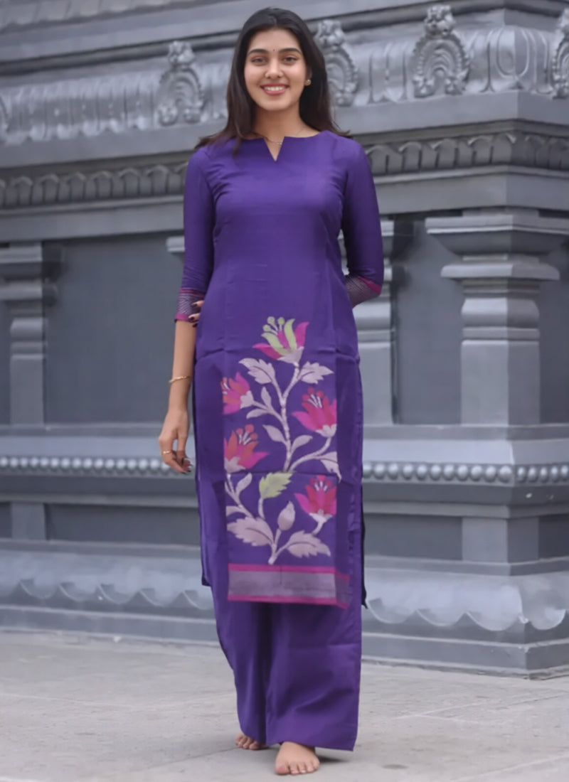 Purple Blended Silk Weaving Kurta Set