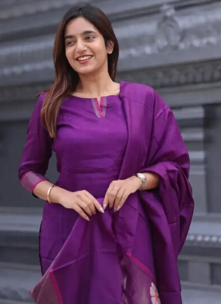 WIne Blended Silk Weaving Kurta Set
