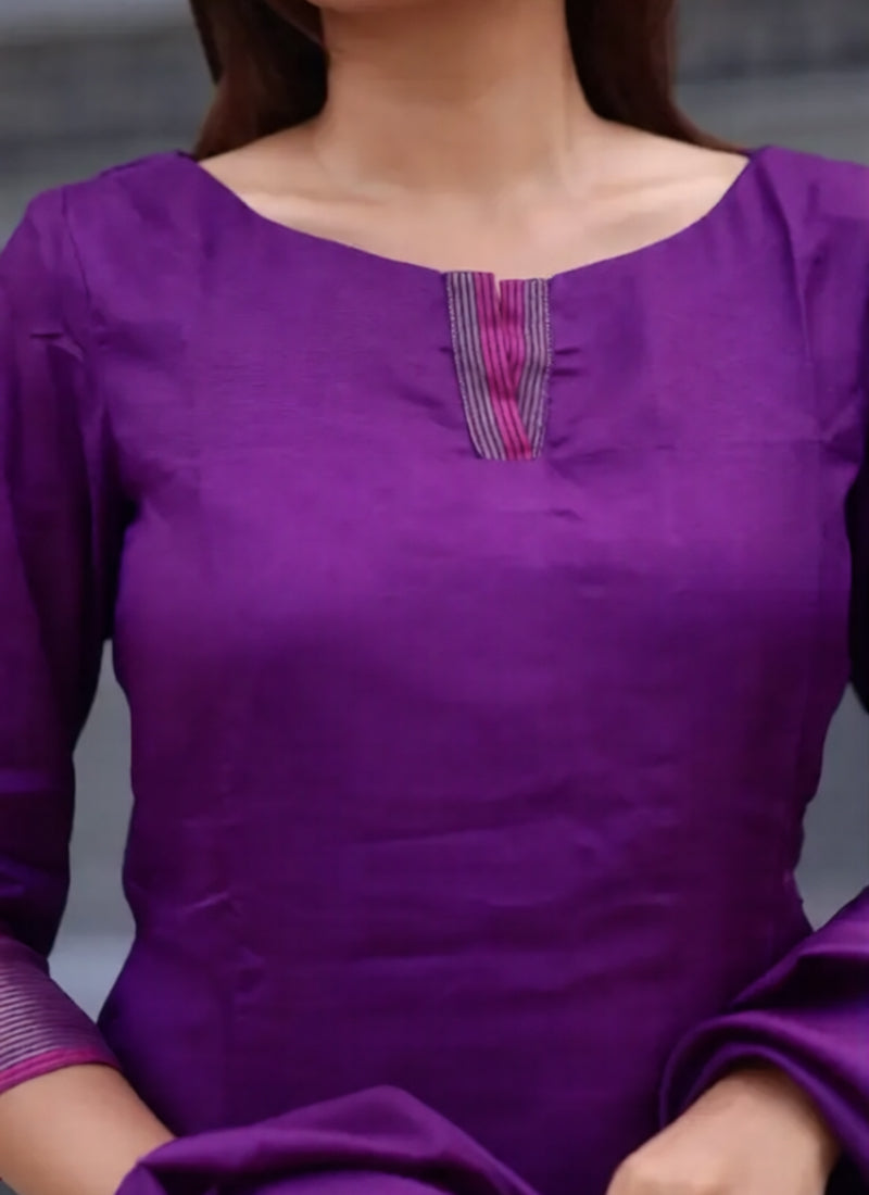 WIne Blended Silk Weaving Kurta Set