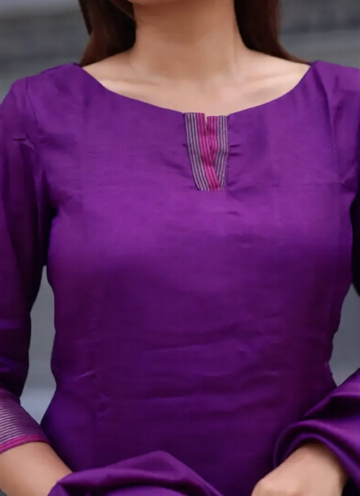 WIne Blended Silk Weaving Kurta Set