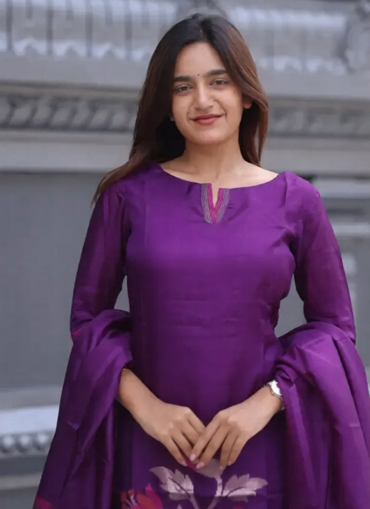 WIne Blended Silk Weaving Kurta Set