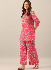 Pink Floral Printed Cotton Cord Set