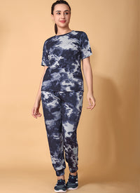 Navy Blue Cotton Lycra Printed Cord Set