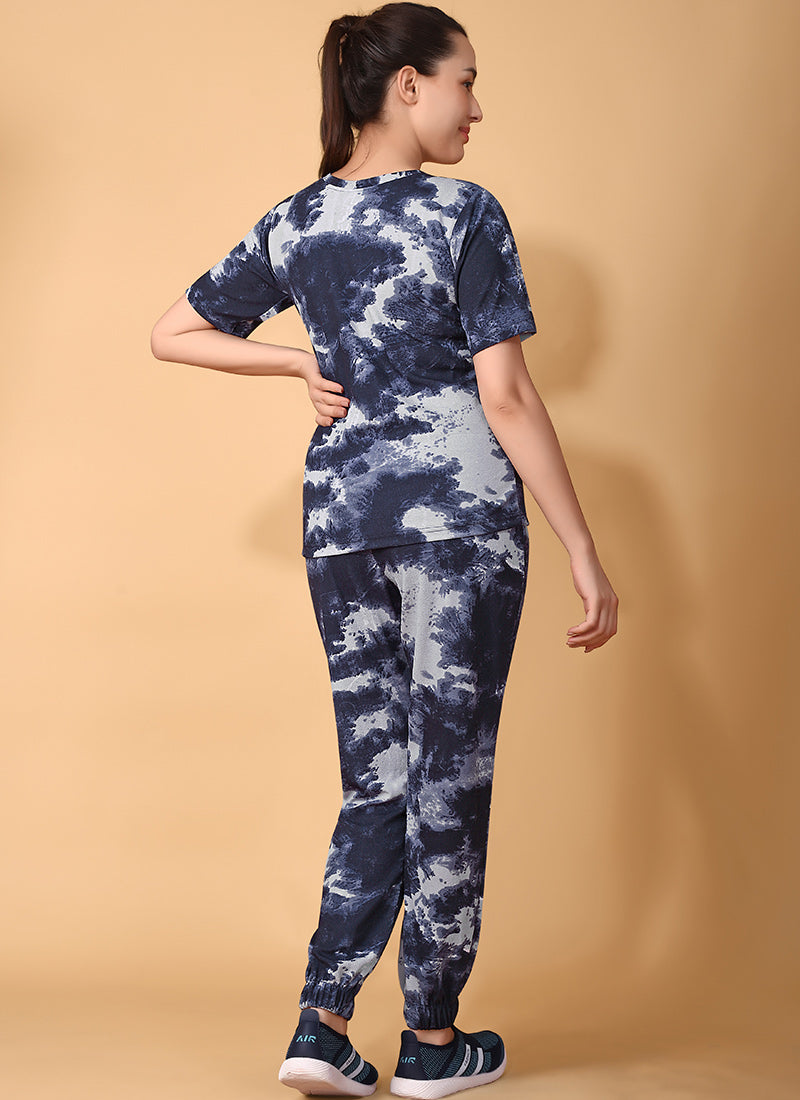 Navy Blue Cotton Lycra Printed Cord Set