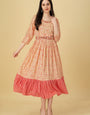 Light Orange Rayon Foil Printed Party Wear Dress