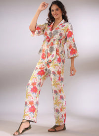 Floral Printed Cotton Casual Cord Set