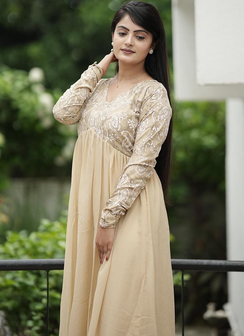 Trendy Beige Georgette Maxi dress