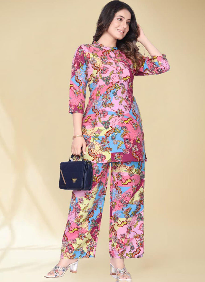 Floral Print Front Placket Cotton  Cord Set