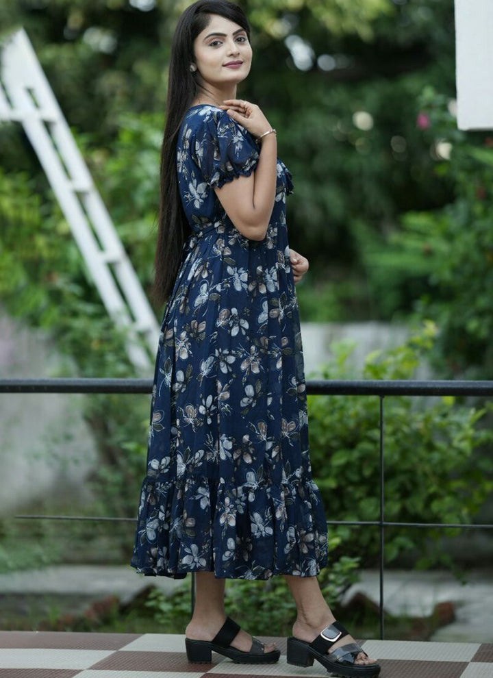 Amusing Royal Blue Georgette Maxi Dress