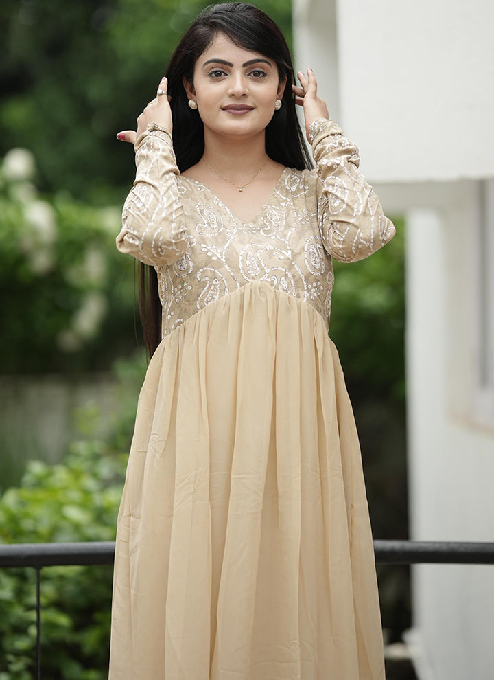 Trendy Beige Georgette Maxi dress