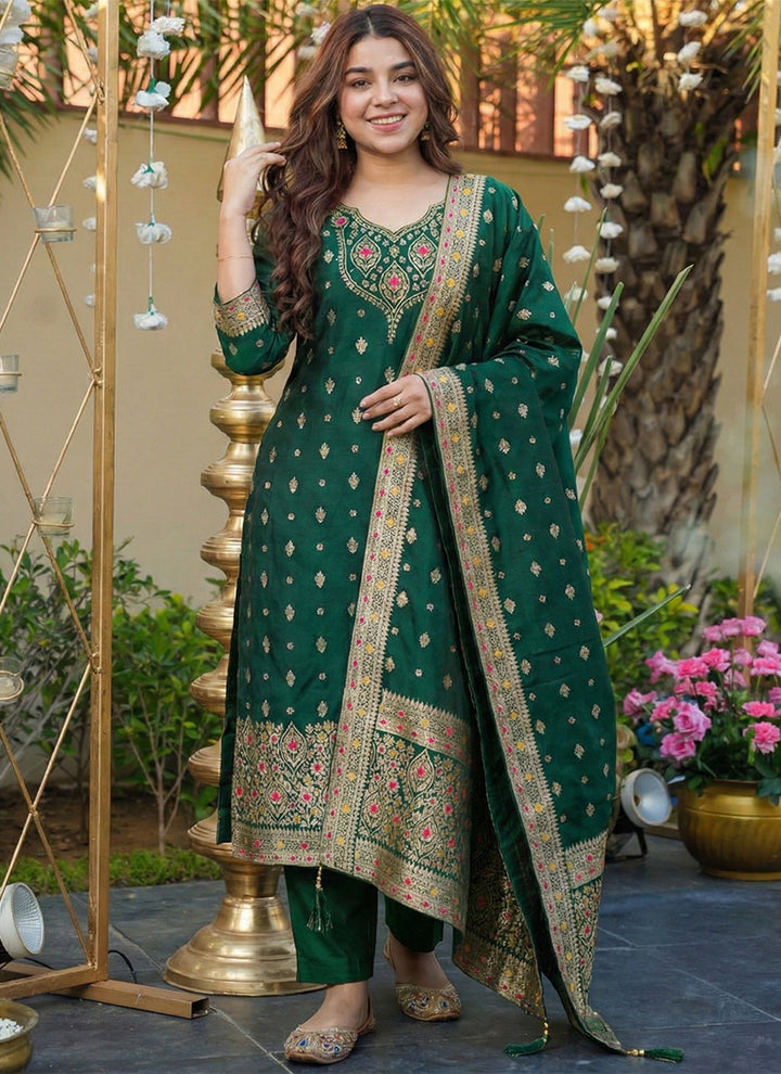 Green Art Silk Jacquard Festive Kurta Set