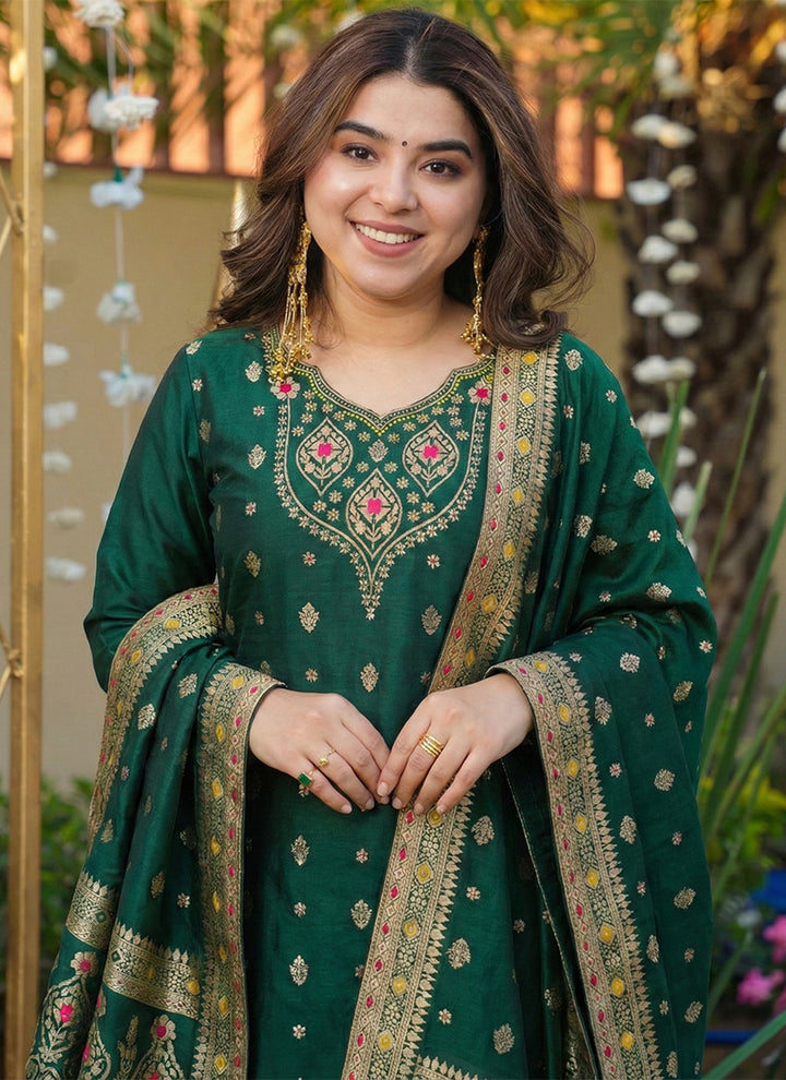 Green Art Silk Jacquard Festive Kurta Set